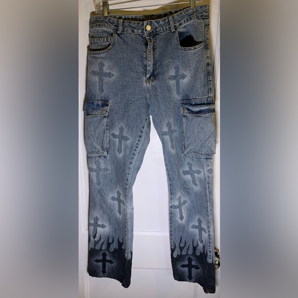 Alferic eden cargo jeans with Cross Design